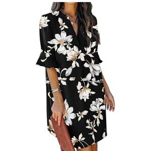 Cacique Black Floral Midi Dress with Cream & Tan Blooms